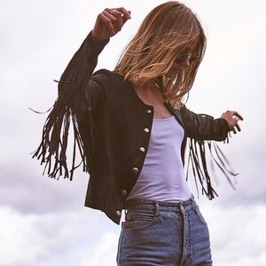 NWOT Black Fringe Jacket